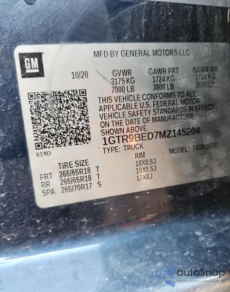 2021 GMC Sierra K1500 Sle из США, поврежденный, VIN 1GTR9BED7MZ145204